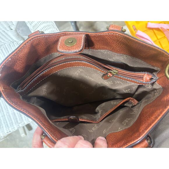 b.o.c Born Concept Brown Woven Faux Leather Tote Handbag Shoulder Bag Purse - Picture 5 of 8